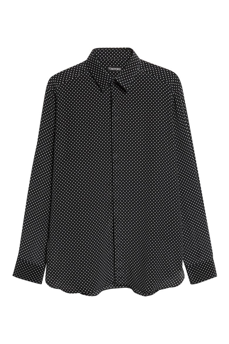 Crêpe de Chine Polka Dot Classic Fit Shirt, Alternate, color, BLACK/ WHITE