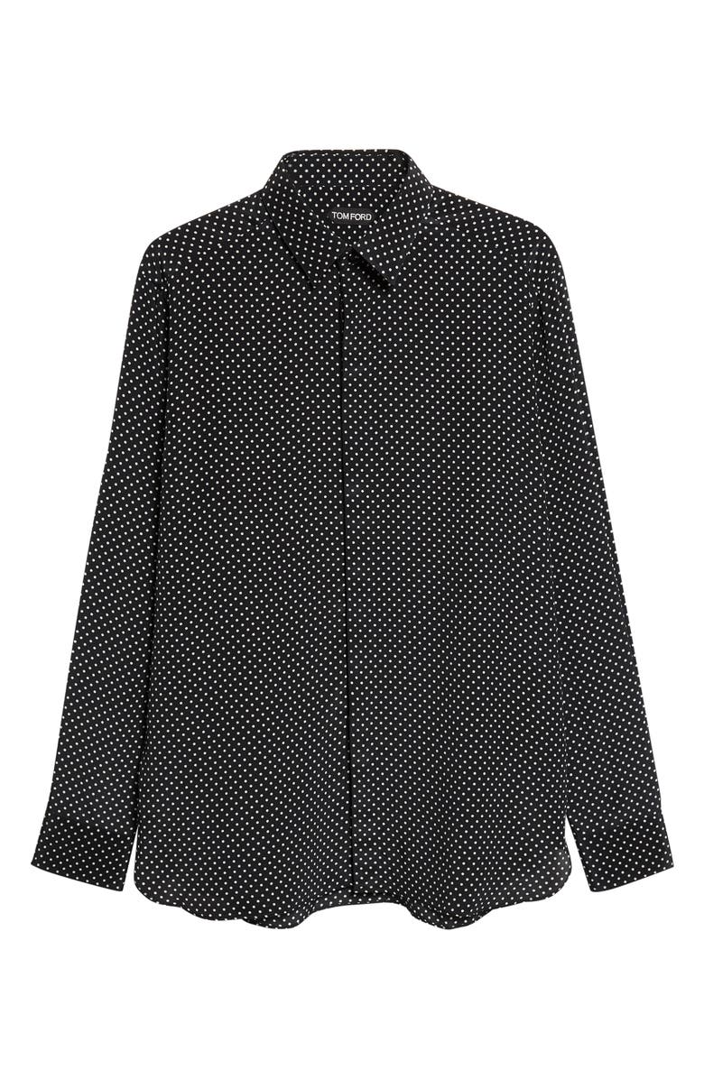 TOM FORD Crêpe de Chine Polka Dot Classic Fit Shirt, Alternate, color, Black/ White
