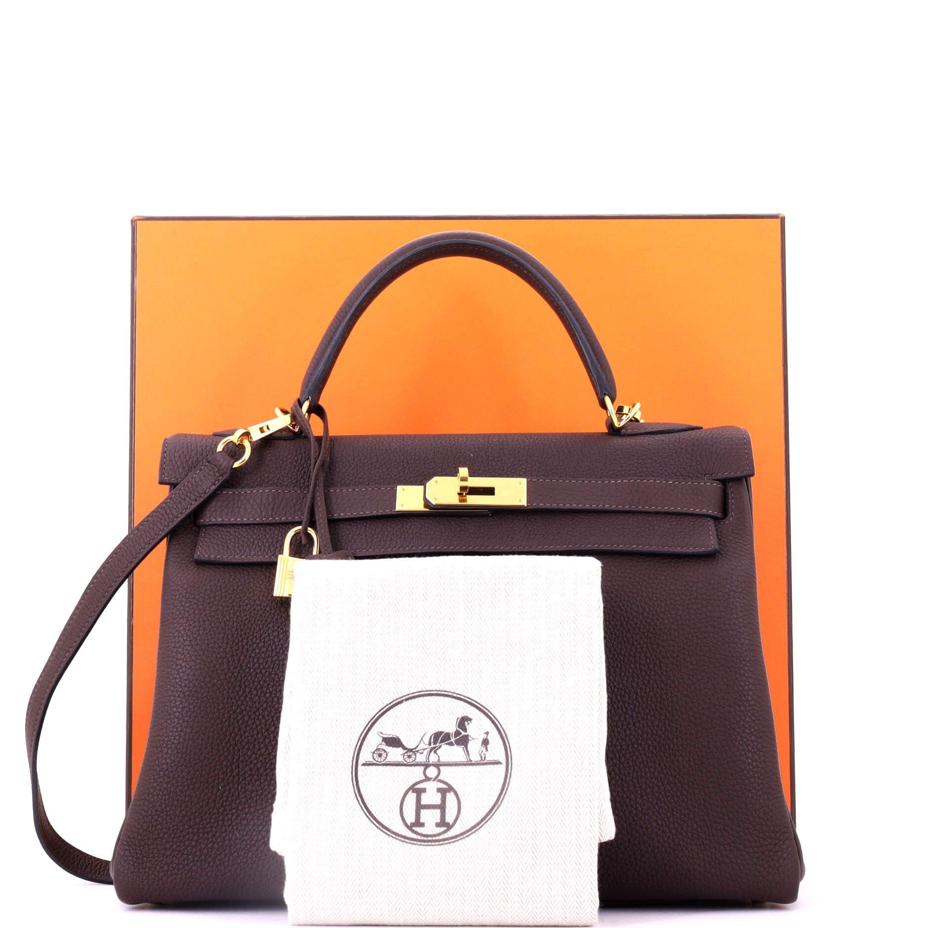 Pre-Owned Hermes Kelly Handbag Brown Togo with Gold Hardware 32, Alternate, color, Havane