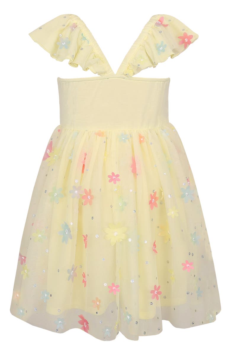 Zunie Kids' Floral Appliqué Mesh Dress, Alternate, color, Yellow