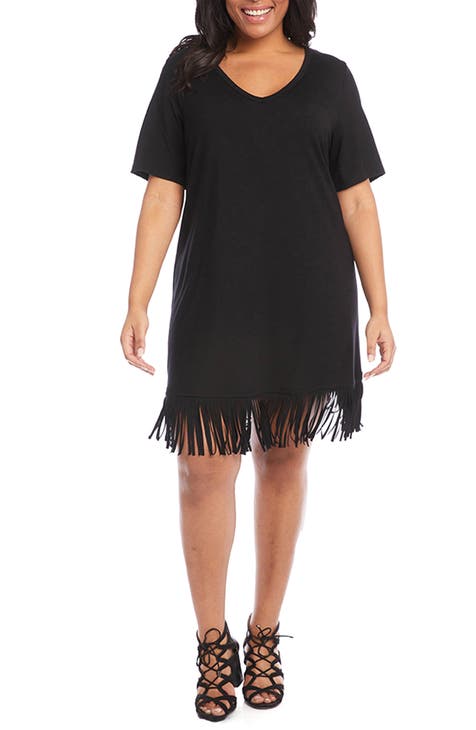 Fringe Trim V-Neck Dress (Plus)