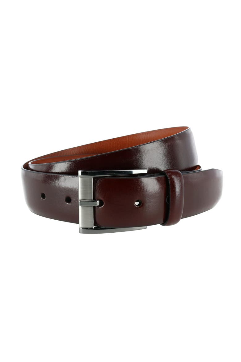 Men's Matteo 35mm Feather Edge Leather Dress Belt with Italian Buckle, Main, color, Brown