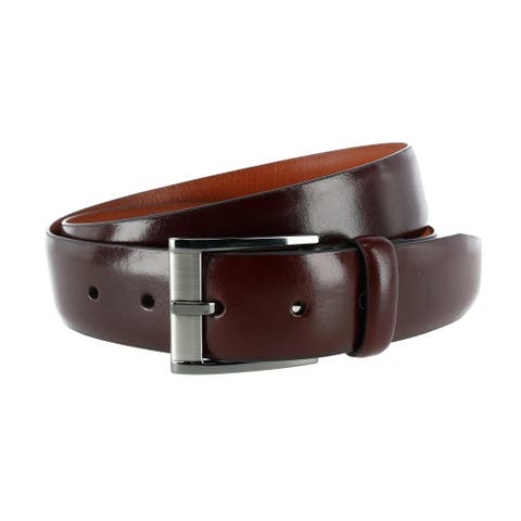 Men's Matteo 35mm Feather Edge Leather Dress Belt with Italian Buckle
