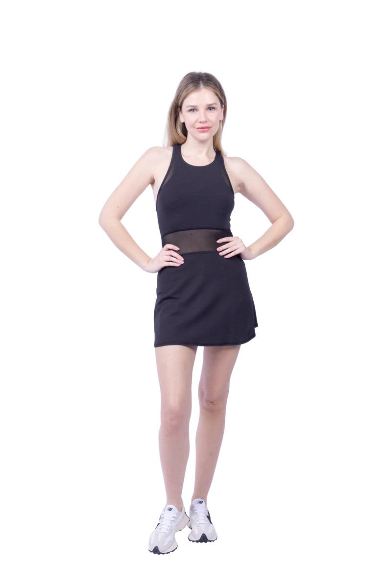 Lezat Leena Organic Cotton & Mesh Sport Dress, Alternate, color, Black