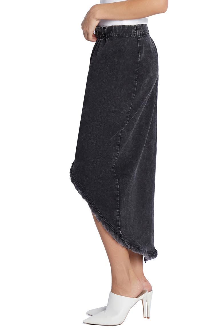 Button Front Denim Faux Wrap Skirt, Alternate, color, SHADY BLACK