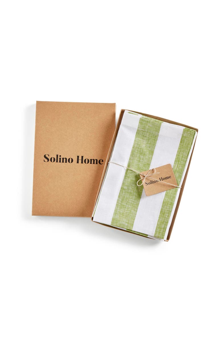 Solino Home Linen Dinner Napkins - Cabana Stripe, 20" x 20" Inch, Alternate, color, Green And White