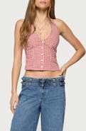 EDIKTED Evan Gingham Cotton Halter Top