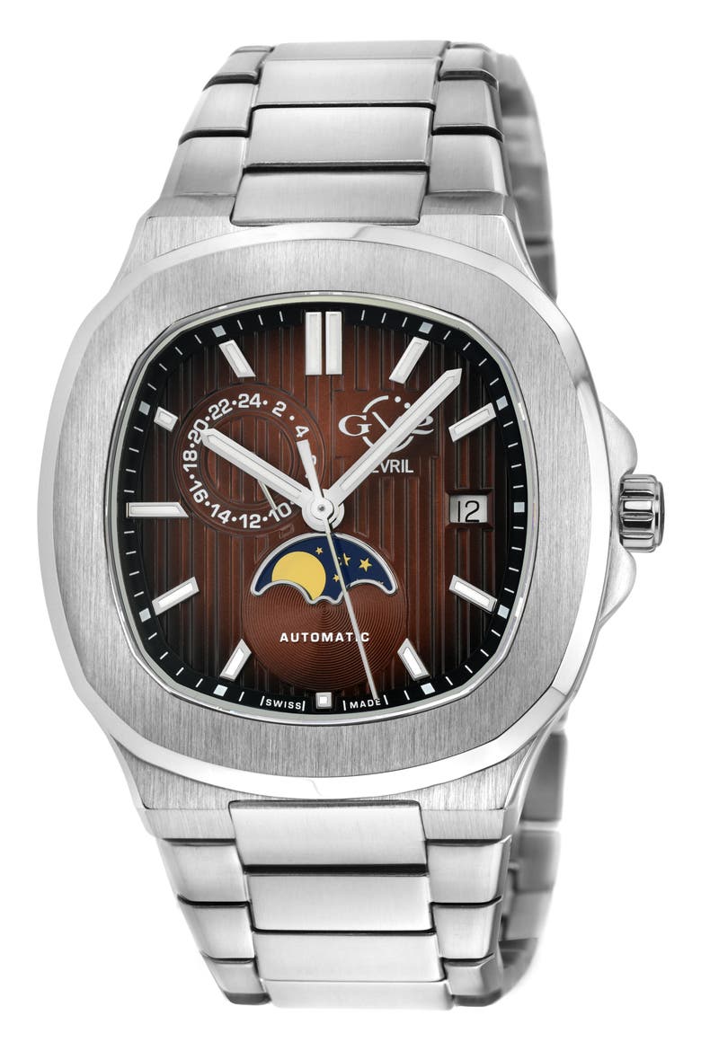 Pontente Moon Phase Swiss Automatic Watch, 40mm, Main, color, SILVER/SILVER