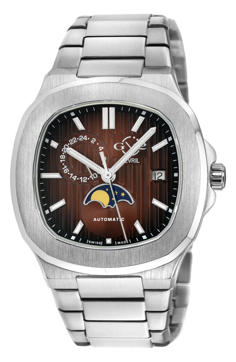 GV2 Pontente Moon Phase Swiss Automatic Watch, 40mm, Main, color, Silver/Silver