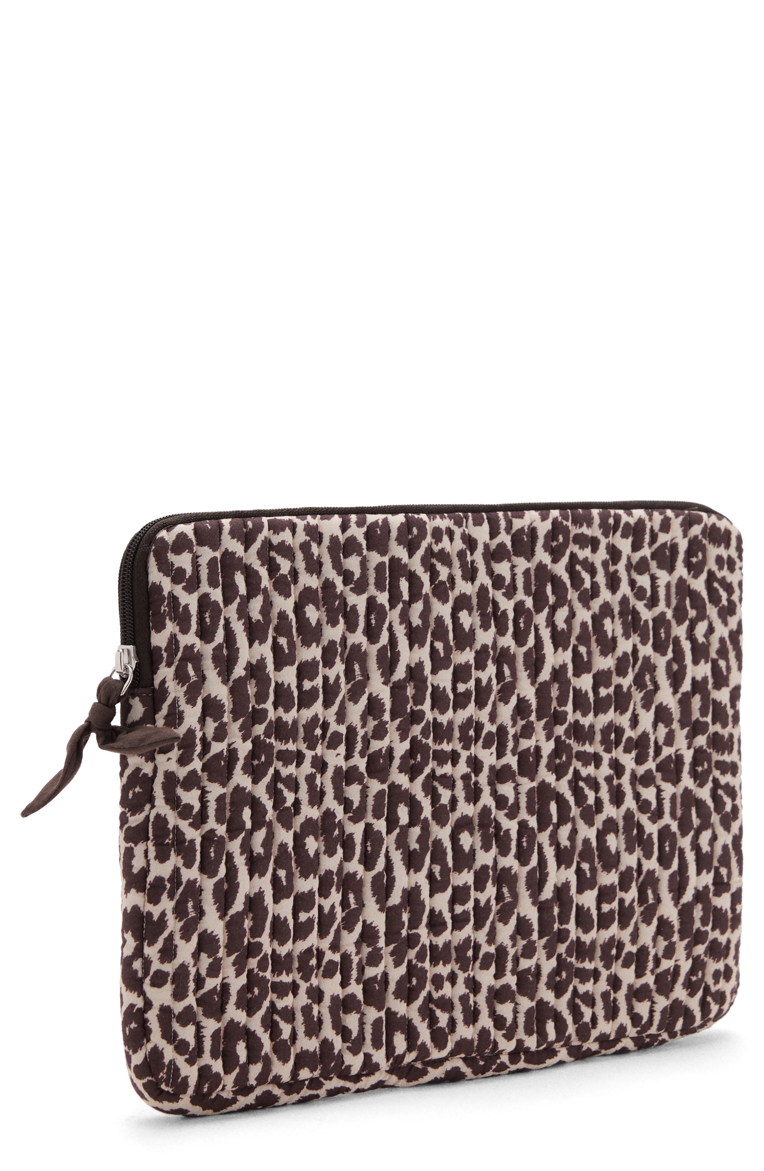 MANGO TEEN Leopard Print Quilted Cotton Laptop Case, Main, color, 
