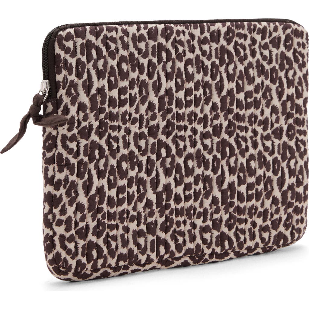 Mango Teen Leopard Print Quilted Cotton Laptop Case In Brown