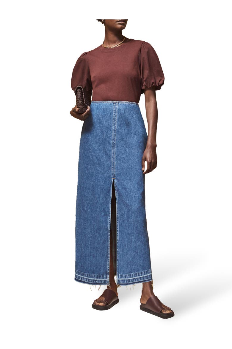Denim Split Front Maxi Skirt, Alternate, color, Blue