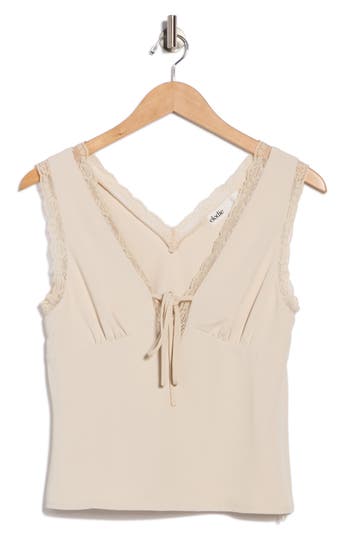 Elodie V-neck Lace Trim Top In Neutral