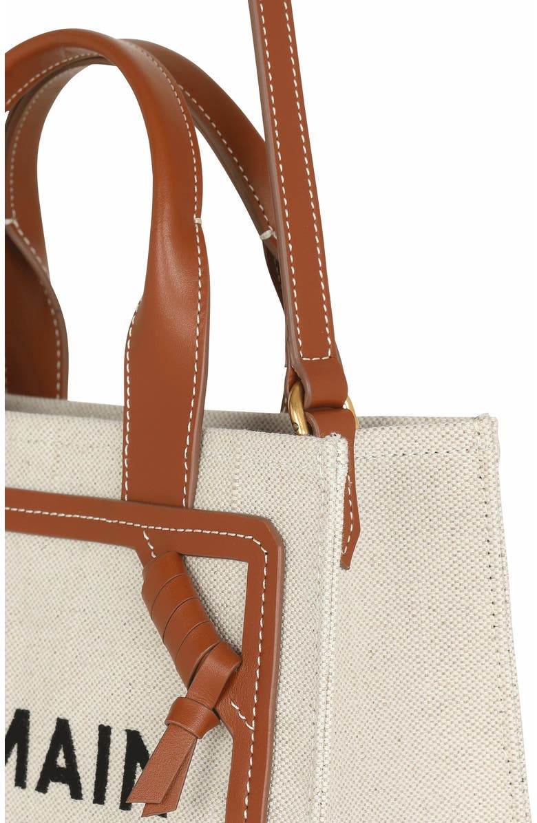 Balmain B-Army Small Tote Bag In Canvas And Leather, Alternate, color, Beige
