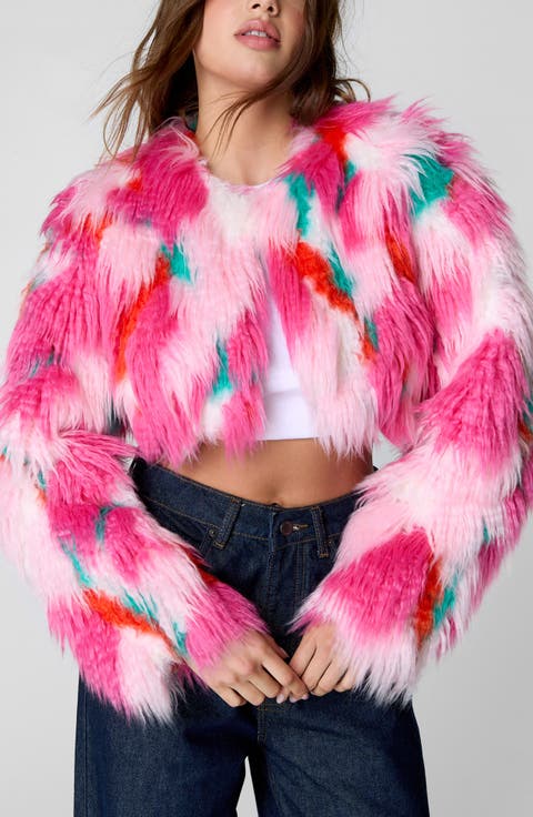Patchwork Faux Fur Crop Jacket