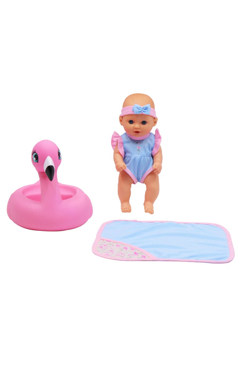 Dream Collection 10 Inch Bath Time Baby Doll with Flamingo, Alternate, color, Multicolored