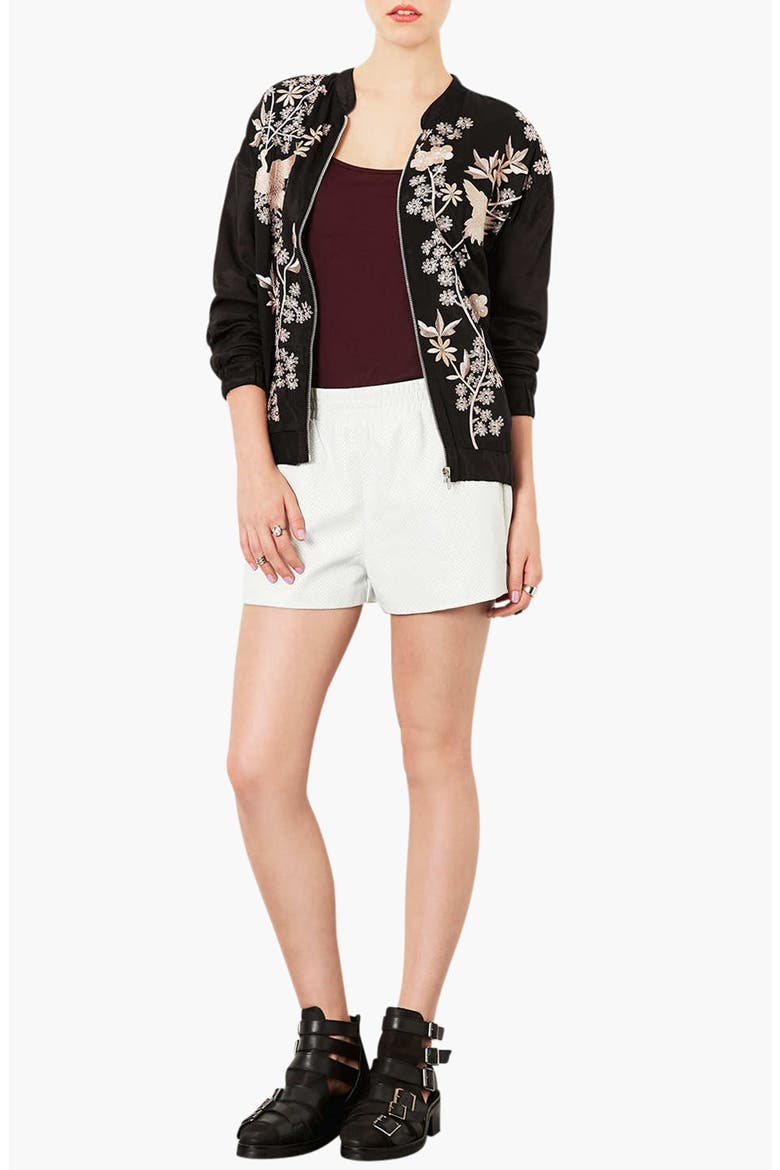 'Chinoiserie' Embroidered Bomber Jacket, Alternate, color, BLACK