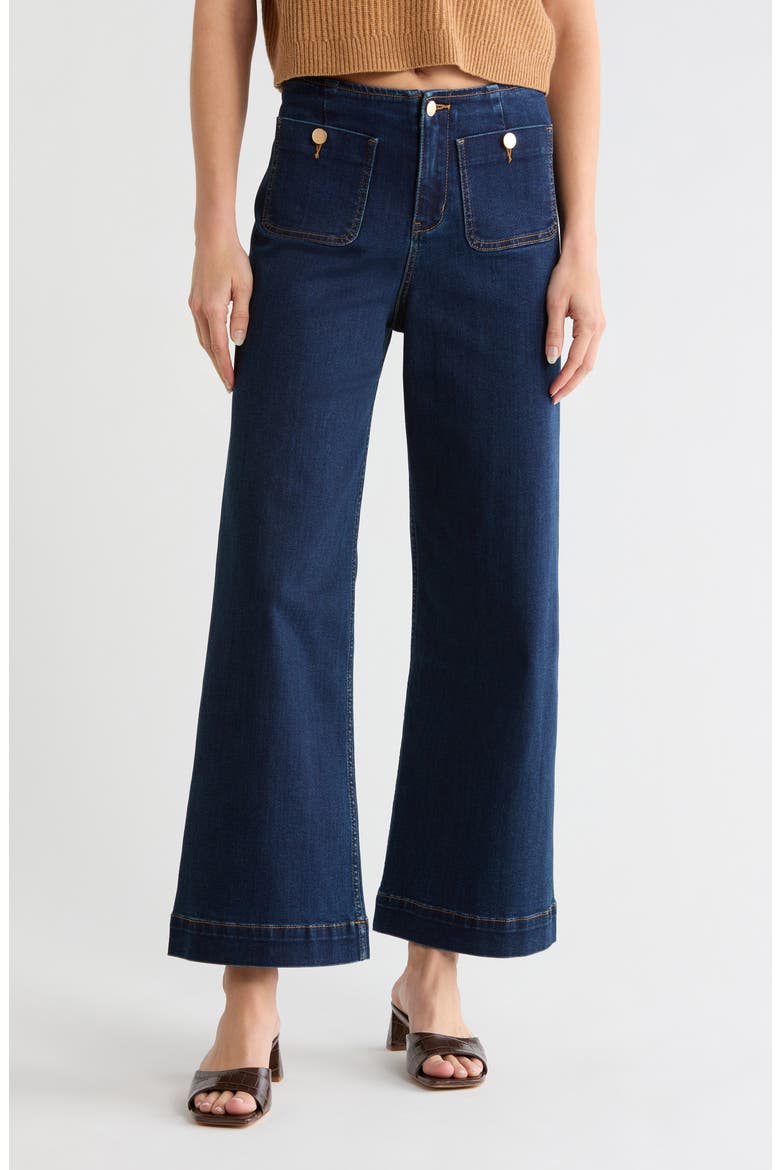 Patch Pocket High Waist Wide Leg Jeans, Main, color, DARK WASH