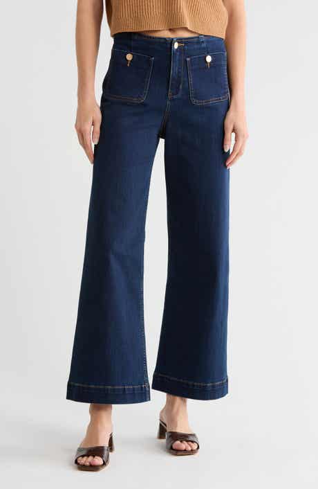 Patch Pocket High Waist Wide Leg Jeans