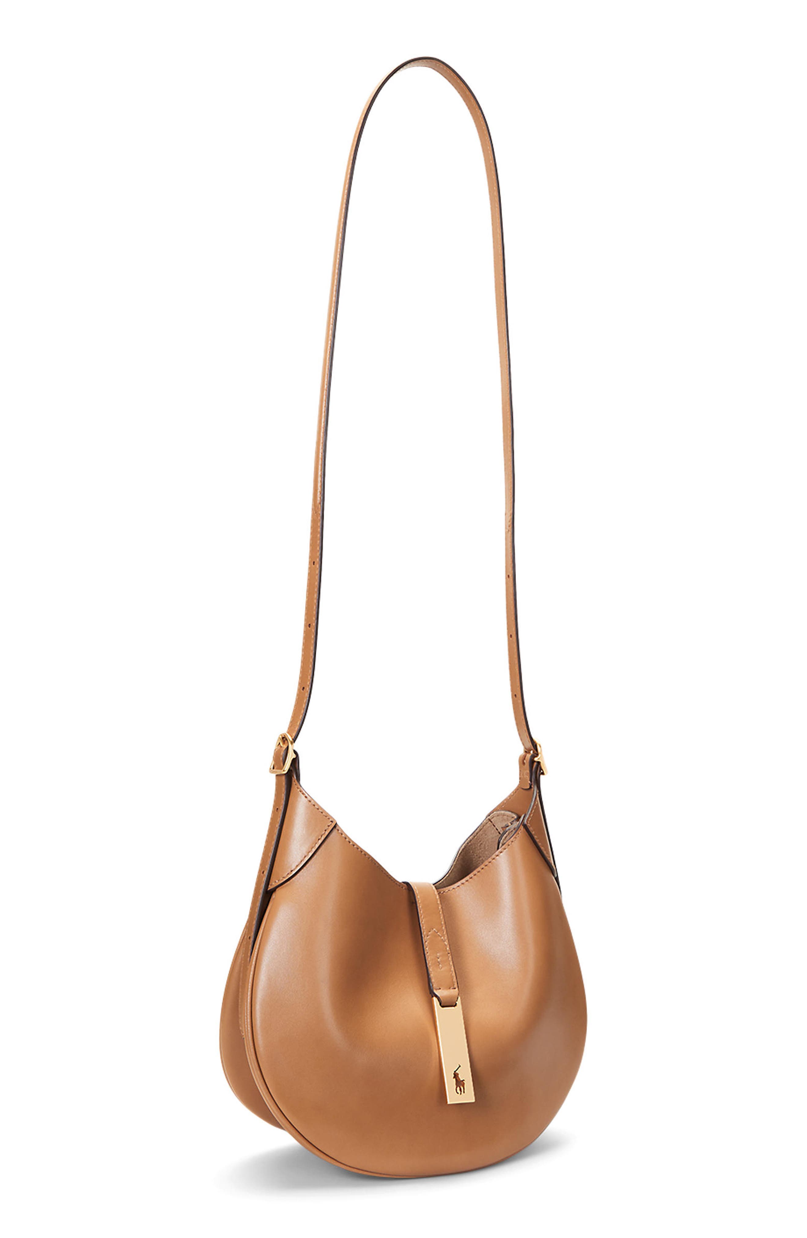 Small Polo ID Leather Shoulder Bag, Alternate, color, TAN
