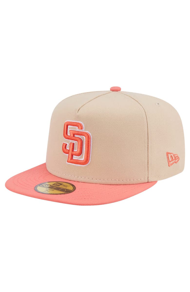 New Era Men's New Era Light Beige/Coral San Diego Padres Two-Tone Color Pack A-Frame 59FIFTY Fitted Hat, Main, color, 