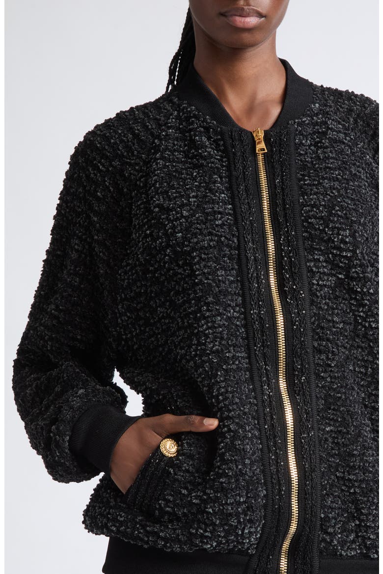 Fluffy Wool & Cotton Blend Tweed Jacket, Alternate, color, 0PA BLACK