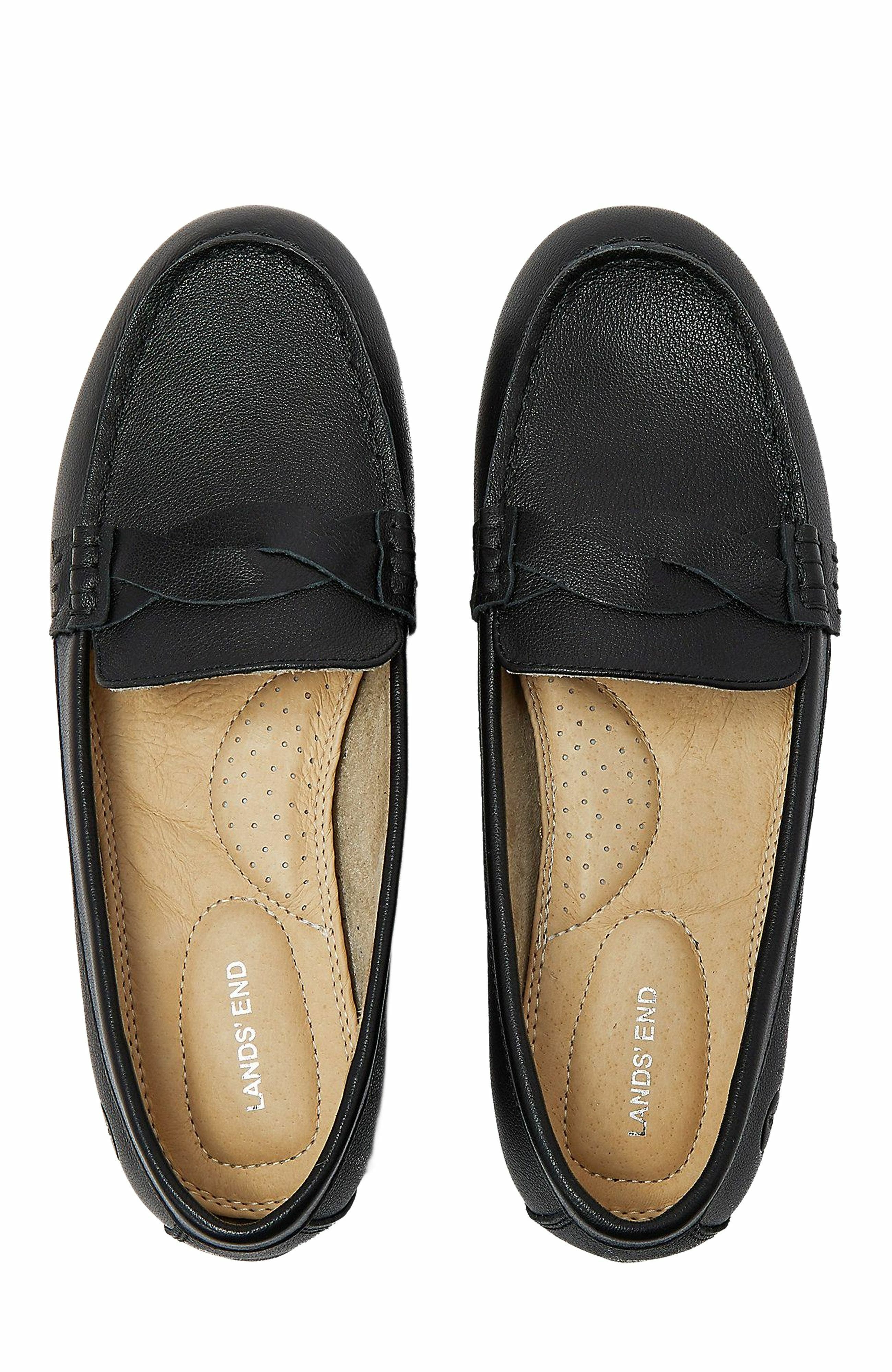 Lands' End Comfort Leather Slip On Loafer Shoes, Main, color, Black