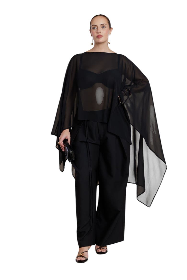 Sheer Dramatic Chiffon Cape, Alternate, color, BLACK ONYX