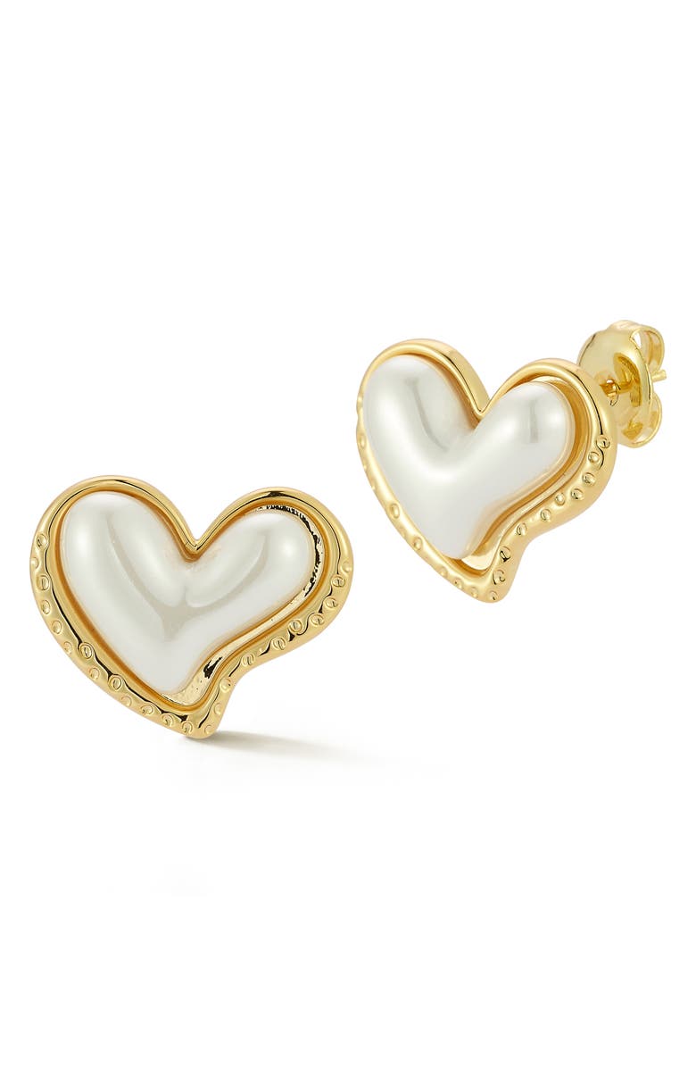 GLAZE JEWELRY Faux Pearl Heart Stud Earrings, Main, color, Gold/ Faux Pearl