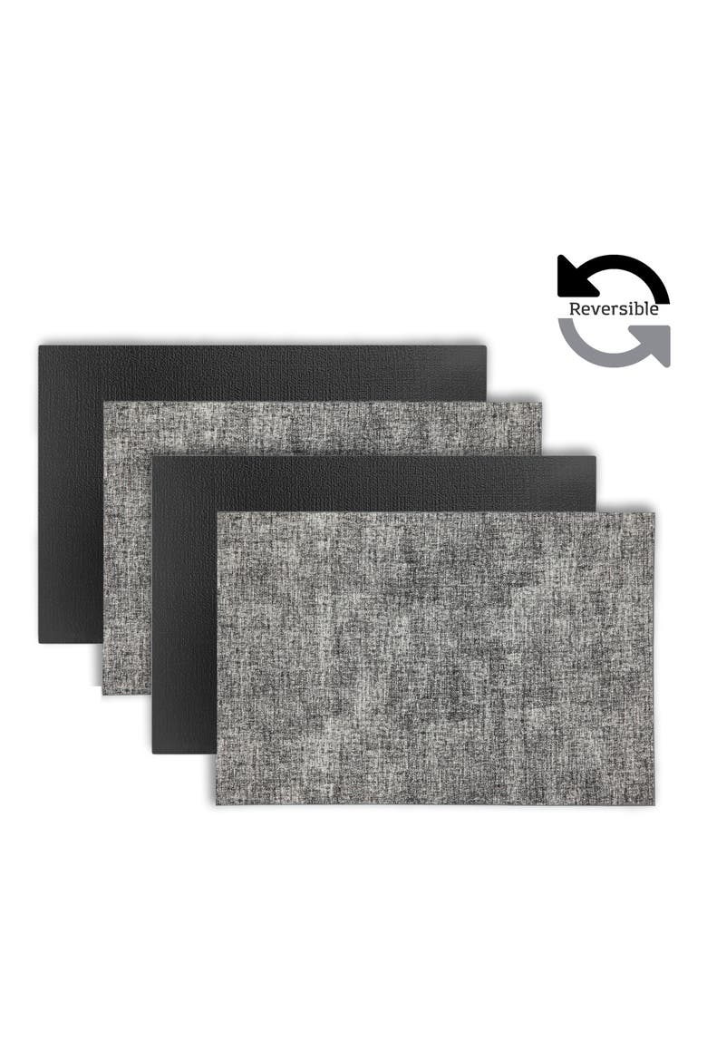Faux Leather Reversible Set of 4 Placemats, Alternate, color, REVERSIBLE BLACK