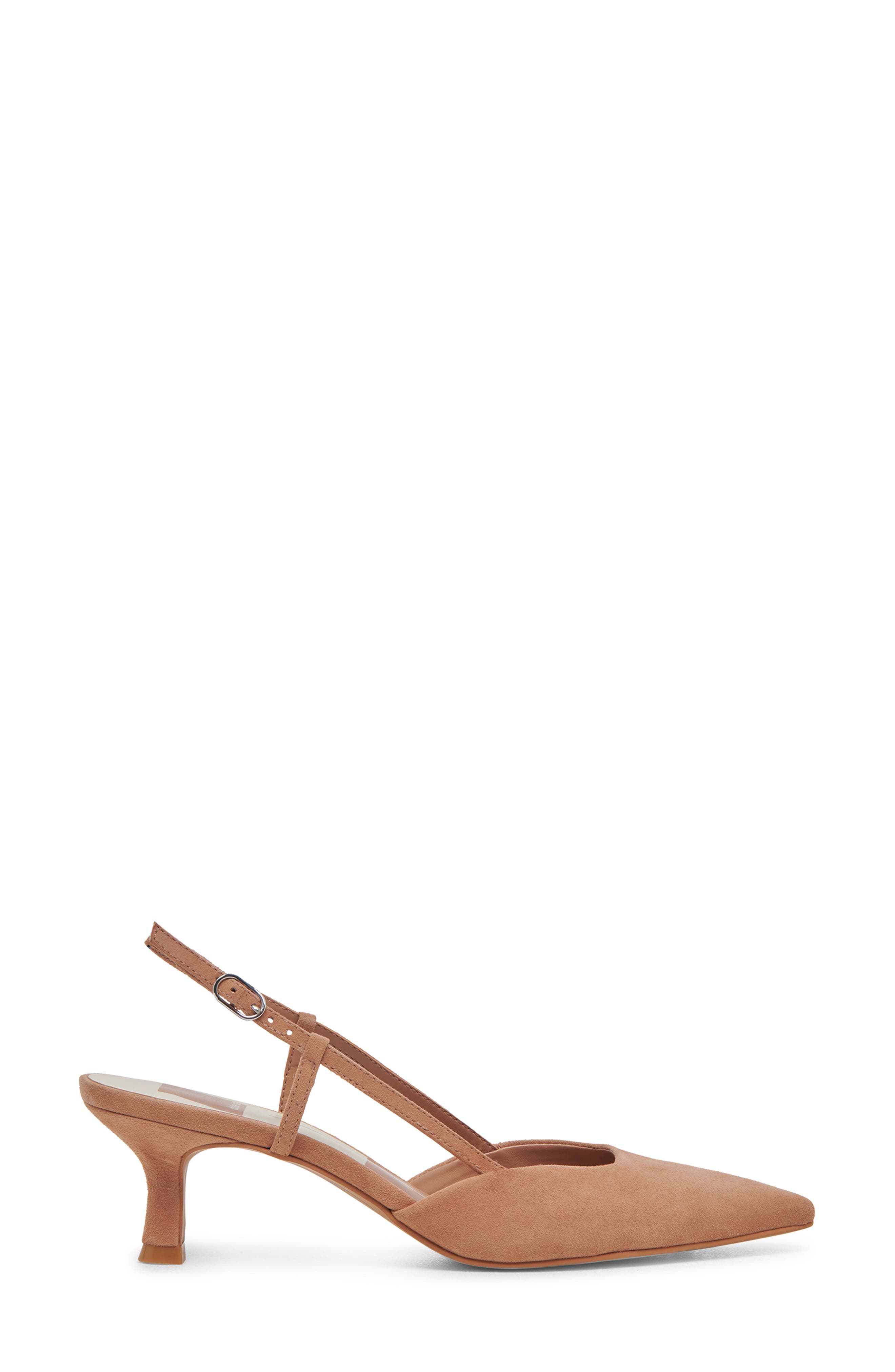 Odela Pointed Toe Kitten Heel Slingback Pump, Alternate, color, TOFFEE SUEDE
