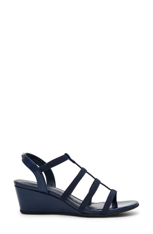 Anne Klein Bijou Strappy Wedge Sandal In Navy Patent