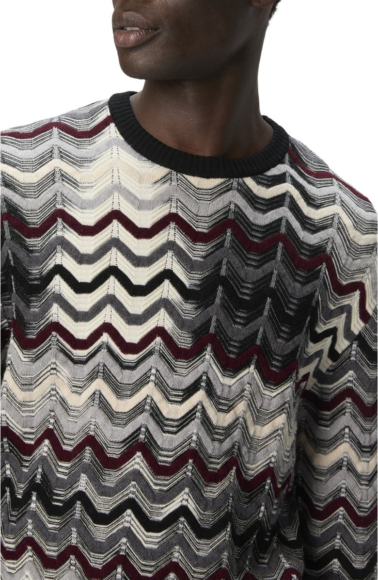 Missoni Crew Neck Sweater With Geometric Zigzag Pattern, Alternate, color, Grey & Red