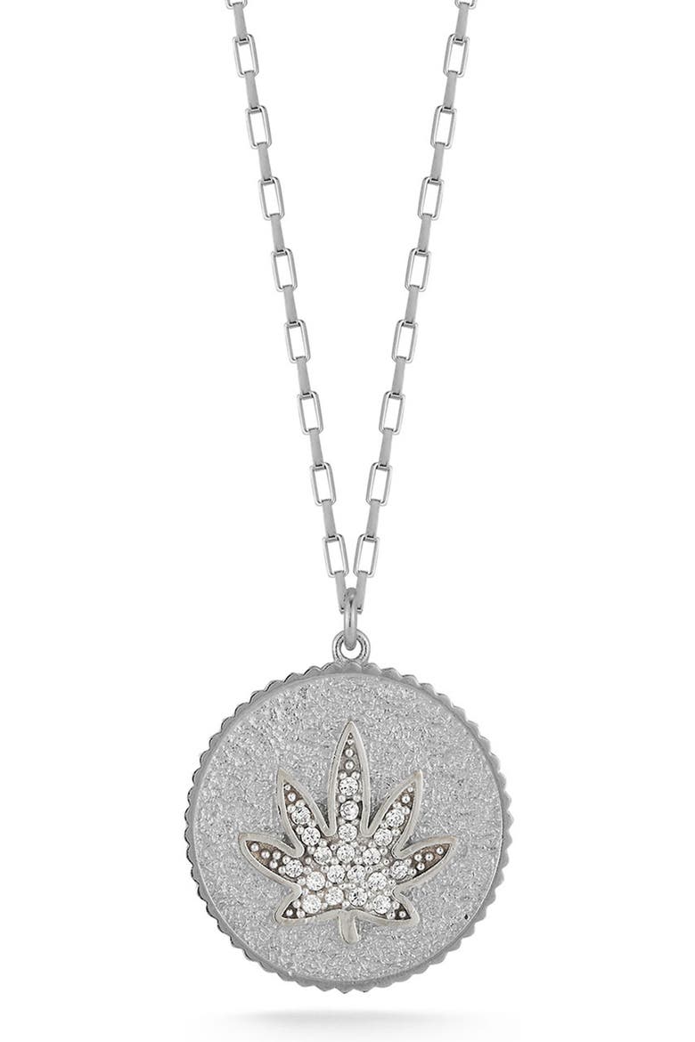 Pave CZ Medallion Pendant Necklace, Main, color, SILVER