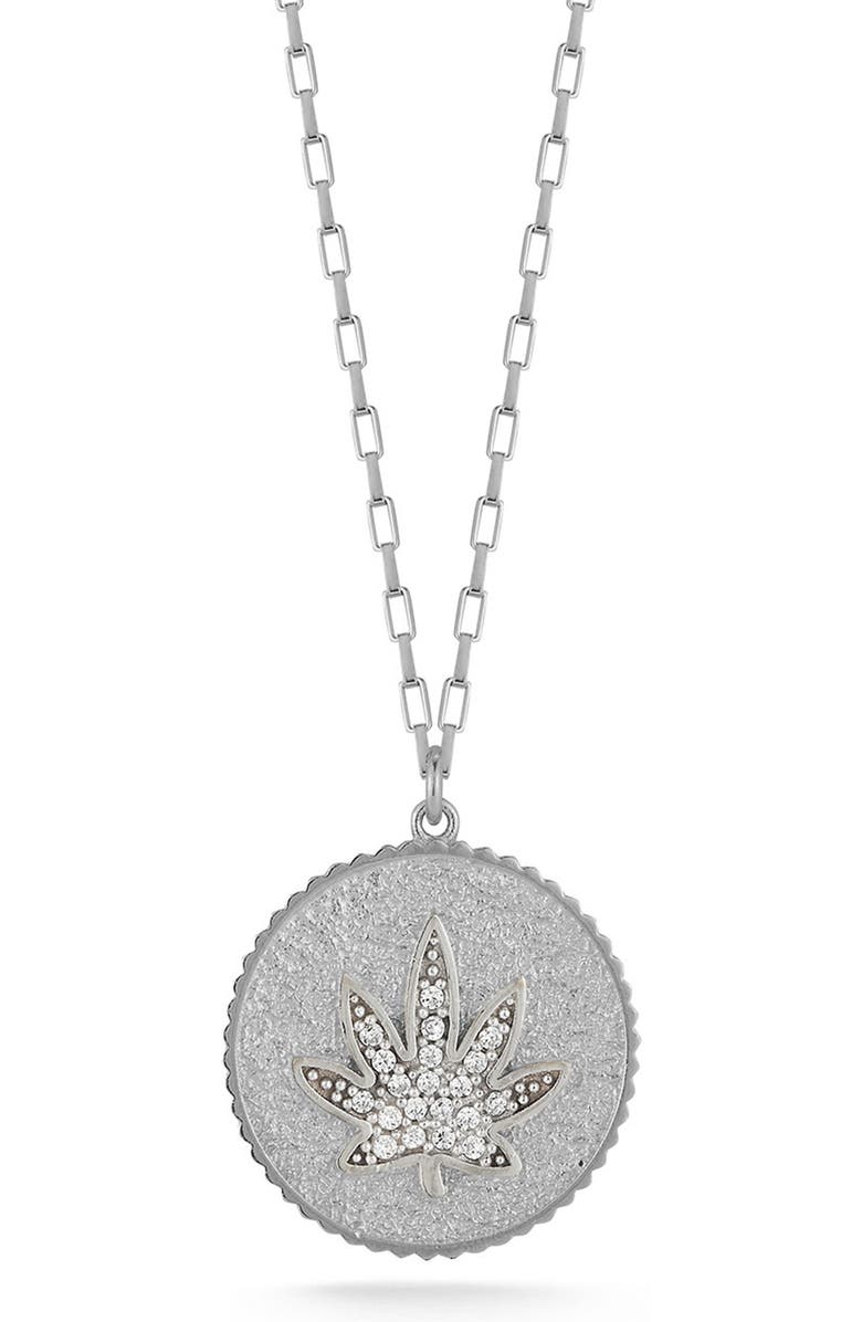 SPHERA MILANO Pave CZ Medallion Pendant Necklace, Main, color, Silver