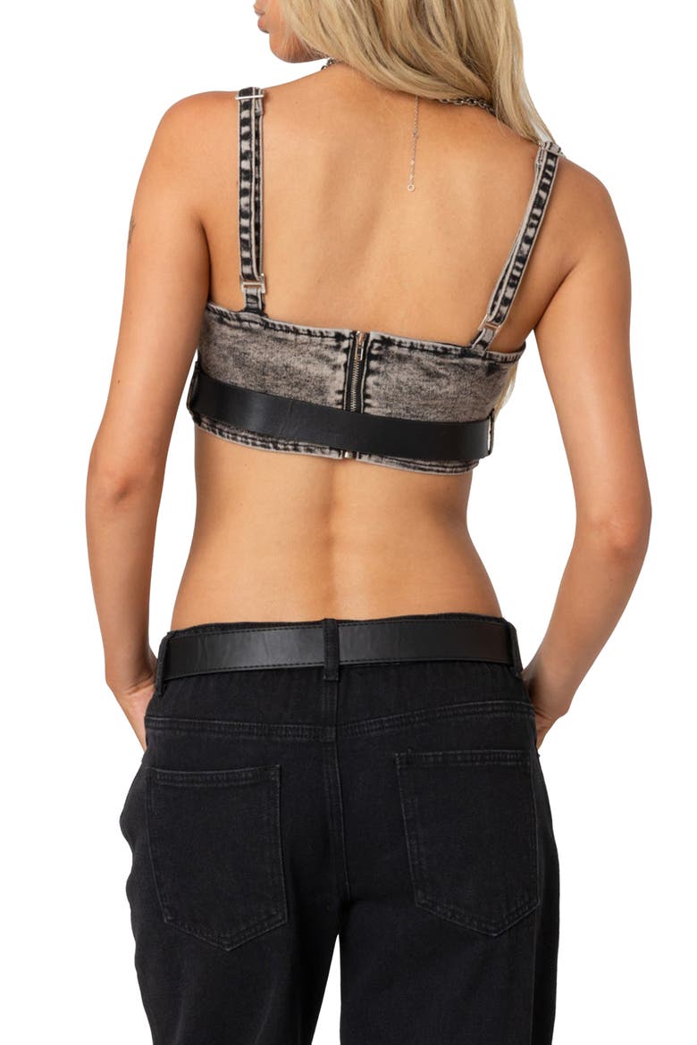 Belted Denim Crop Top, Alternate, color, DARK-GRAY