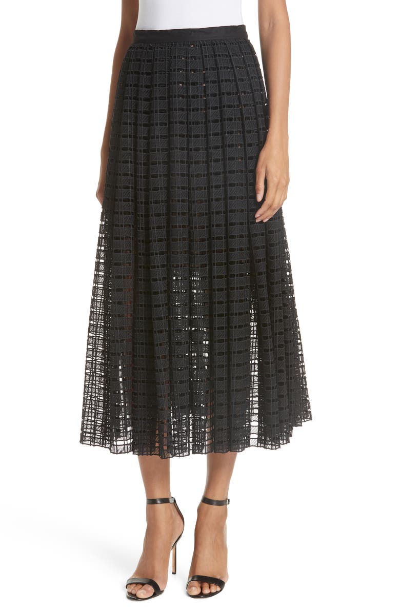 Tracy Reese Lace Mesh Midi Skirt, Main, color, 