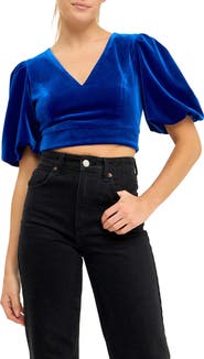Endless Rose Puff Sleeve Velvet Crop Top