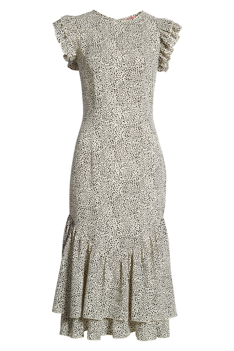 Caggie Ruffle Midi Dress, Alternate, color, WHITE