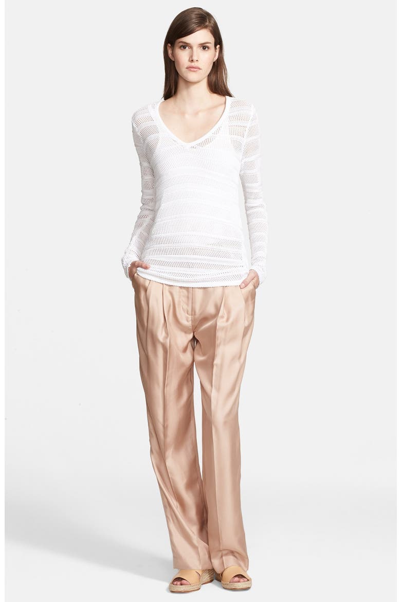 'Cassie' Open Stitch V-Neck Sweater, Alternate, color, WHITE
