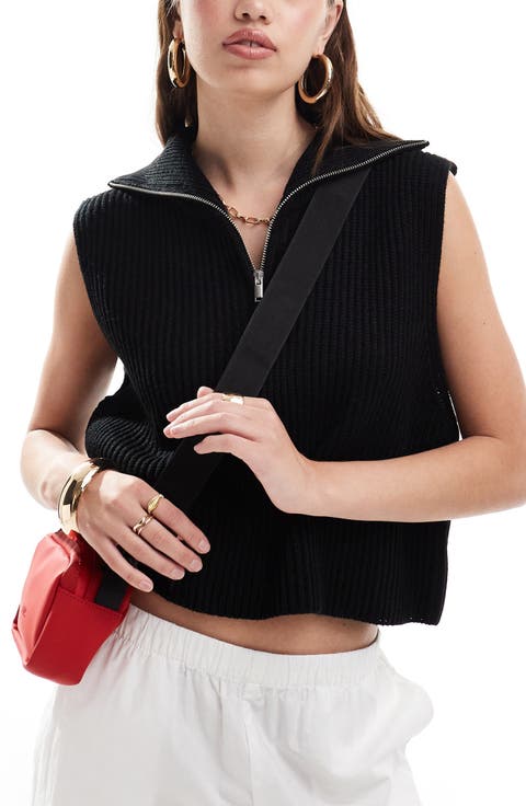Half Zip Sleeveless Rib Pullover