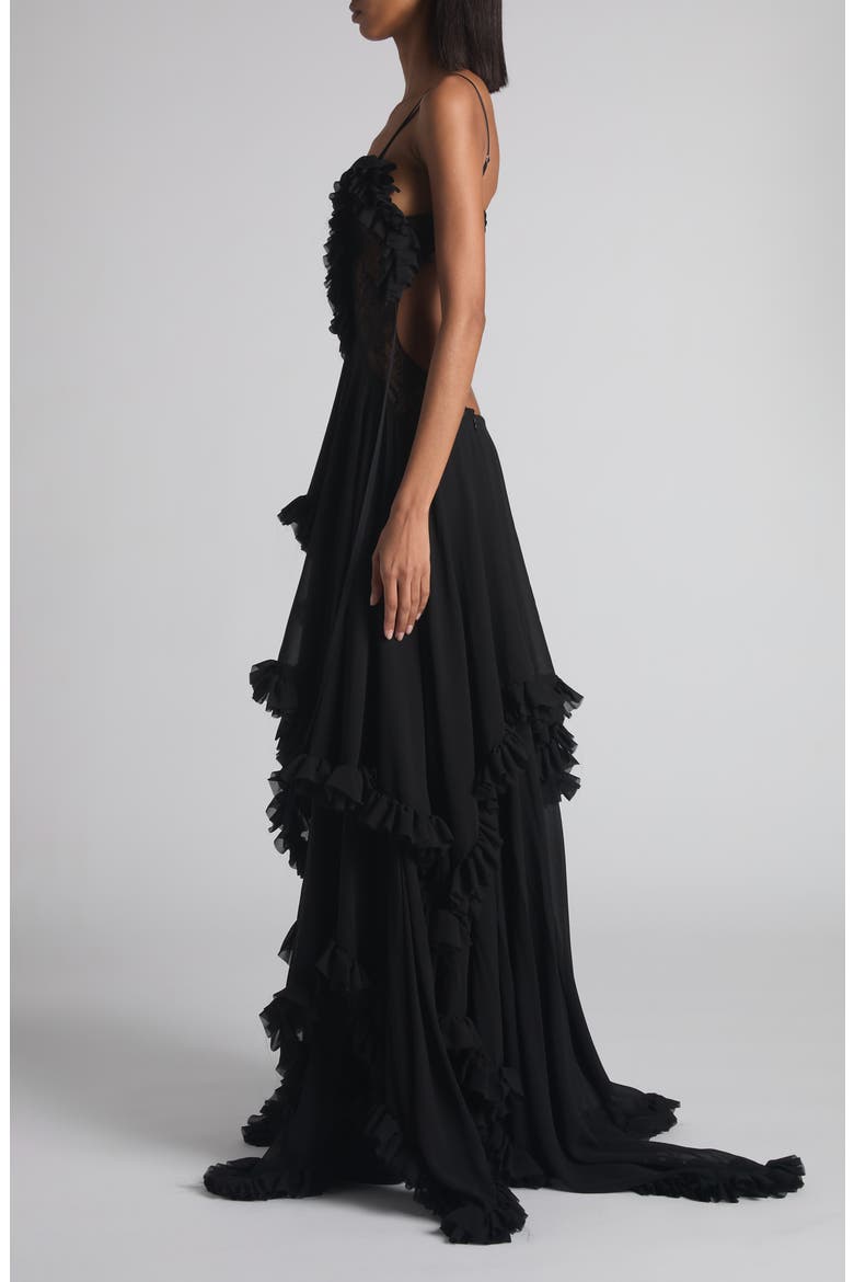 Tiered Ruffle Silk Georgette Gown, Alternate, color, BLACK