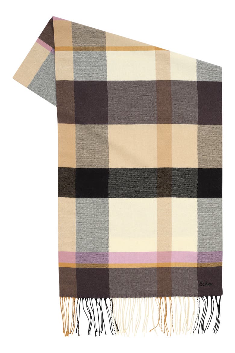 Cubist Plaid Scarf, Main, color, BLACK