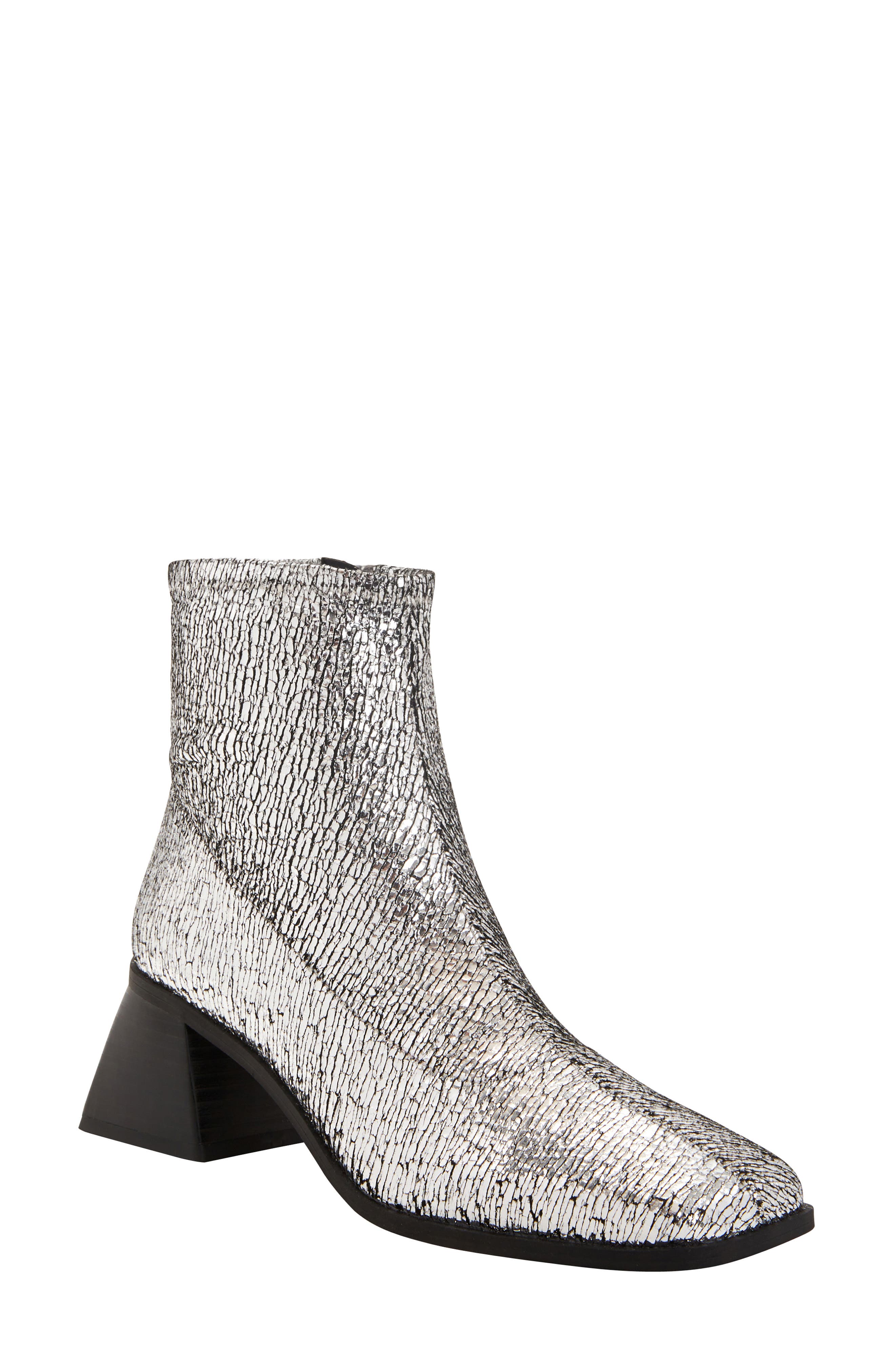 Lolette Square Toe Bootie, Main, color, SILVER