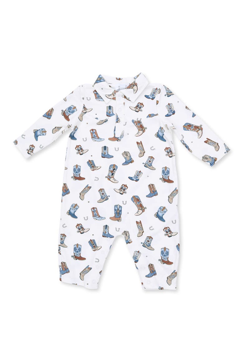 Buckaroo Boots Long Sleeve Polo Romper, Main, color, IVORY BLUE