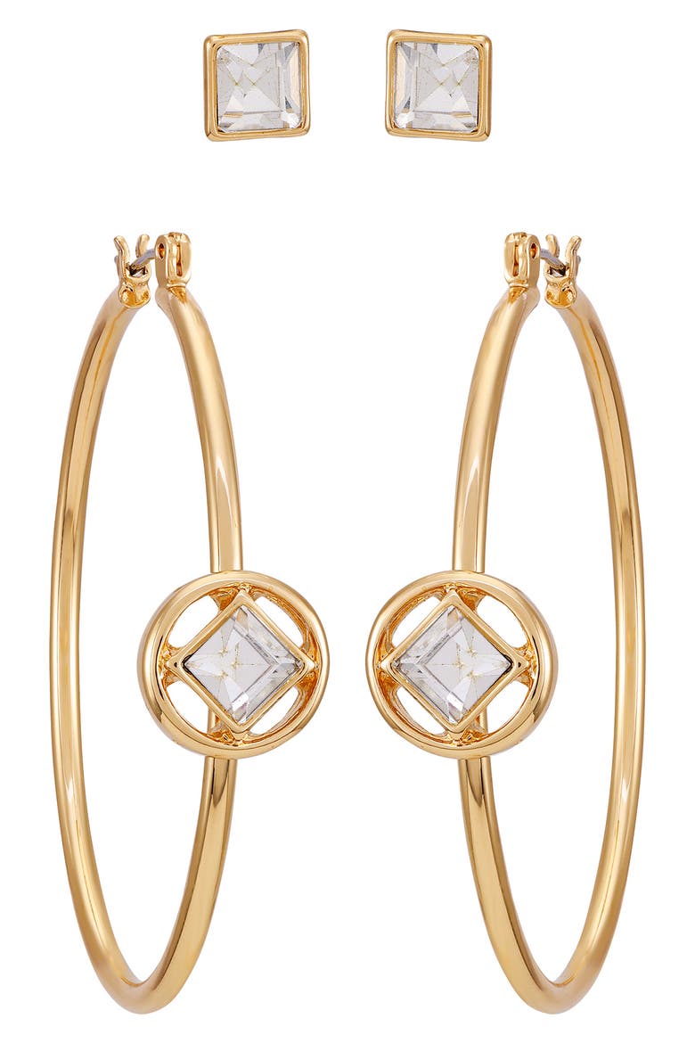 Set of Two Stud & Hoop Earrings, Main, color, GOLD