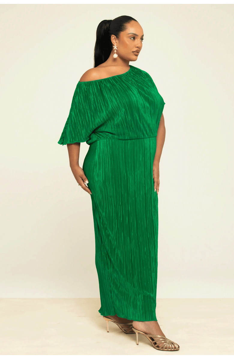 FASHION-SZN CURVE Off-The-Shoulder Plisse Midaxi Dress, Alternate, color, Green