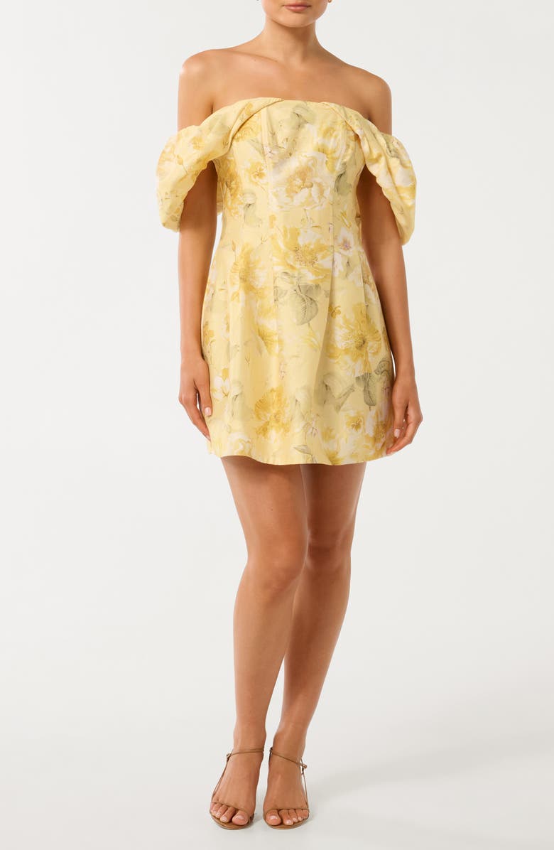 Ever New Jacquie Off the Shoulder Minidress, Main, color, Gold Layla Botanica