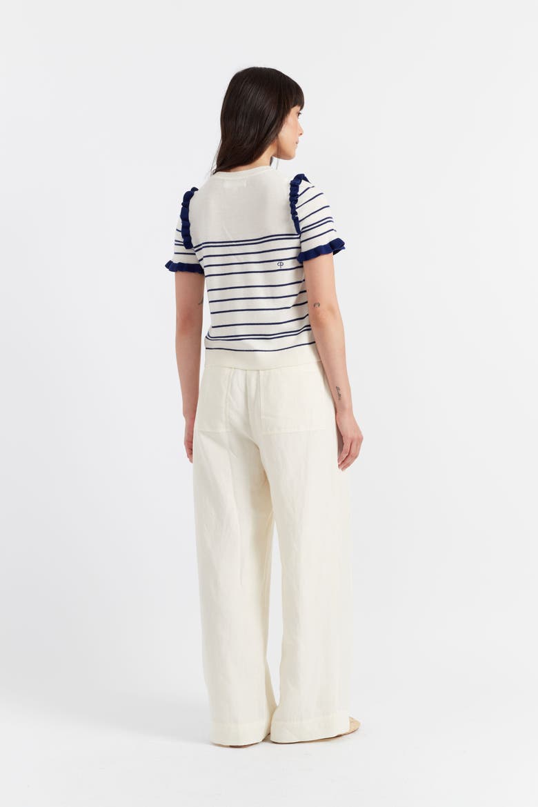 Nautical Stripe Short Sleeve Merino Wool Top, Alternate, color, Cream
