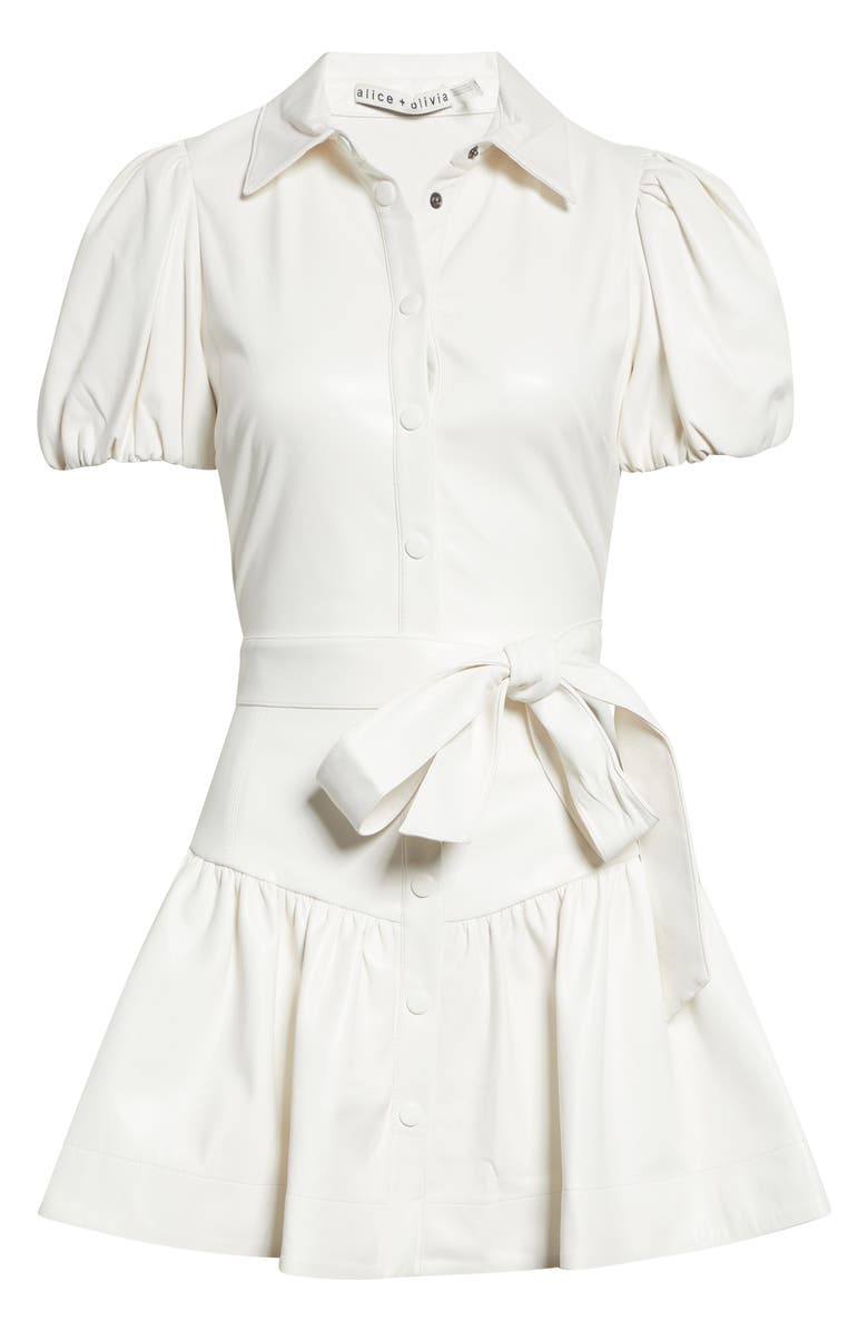 Alice + Olivia Lurlene Faux Leather Shirtdress, Main, color, Off White